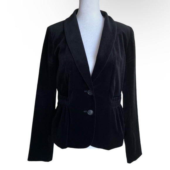 J. Crew Eden Black Velvet Peplum Blazer Two Button Y2K Coquette Holiday Sz 6 - Picture 1 of 16